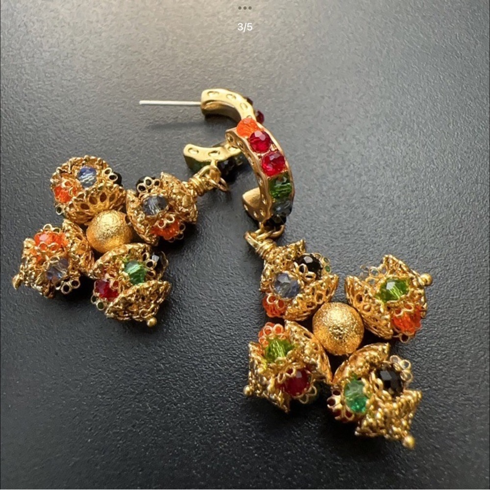 Gold Plated Gems Cross Earrings